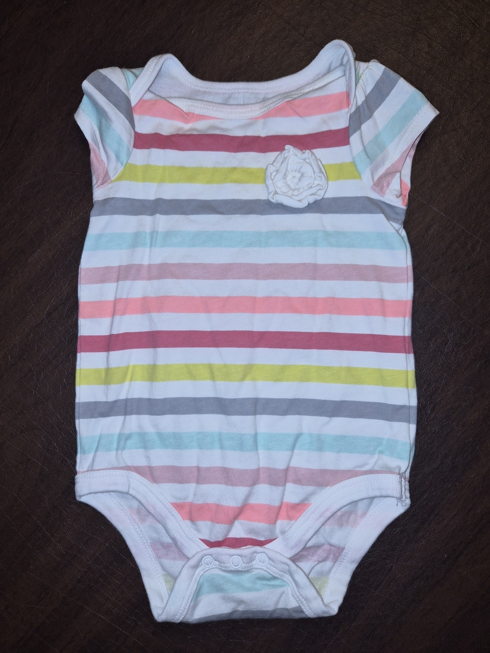 Circo Pastel Multi-Stripe Baby One-Piece Bodysuit Onsie with Flower Sz 3-6 month